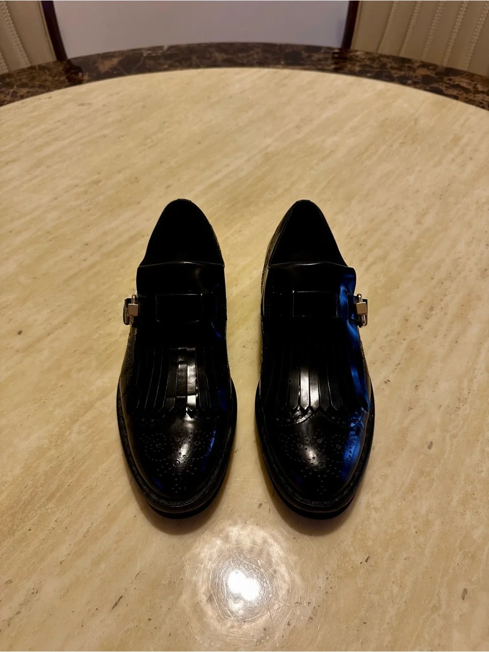 Tod's Black Leather Fringe Kiltie Loafers Size 7 - Picture 2 of 6